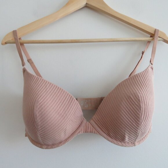 LOUNGE T-Shirt Bra in Ribbed Taupe Nude Comfort Neutral Minimalist - Size 34F - Picture 2 of 12